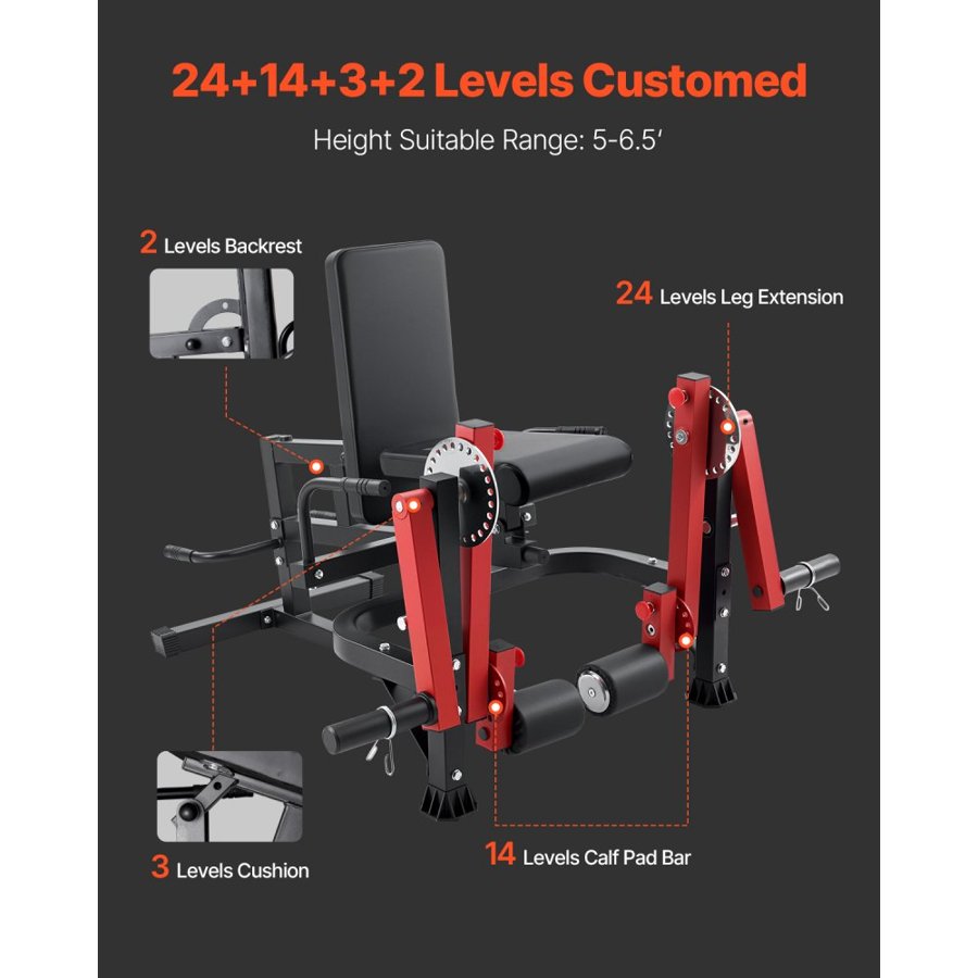 VEVOR Leg Extension and Curl Machine, Seated Leg Rotary Extension for Thigh, Adjustable Lower Body Specialty Exercises Equipment, Heavy Duty Workout Bench for Home Gym, 700 LBS Capacity