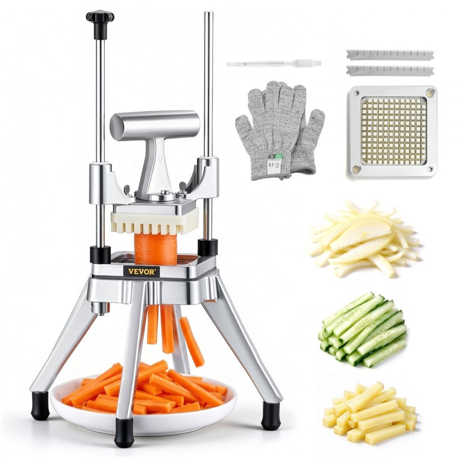 VEVOR Commercial Vegetable Fruit Chopper 1/4" Blade Heavy Duty Professional Food Dicer Kattex French Fry Cutter Onion Slicer Stainless Steel for Tomato Peppers Potato Mushroom