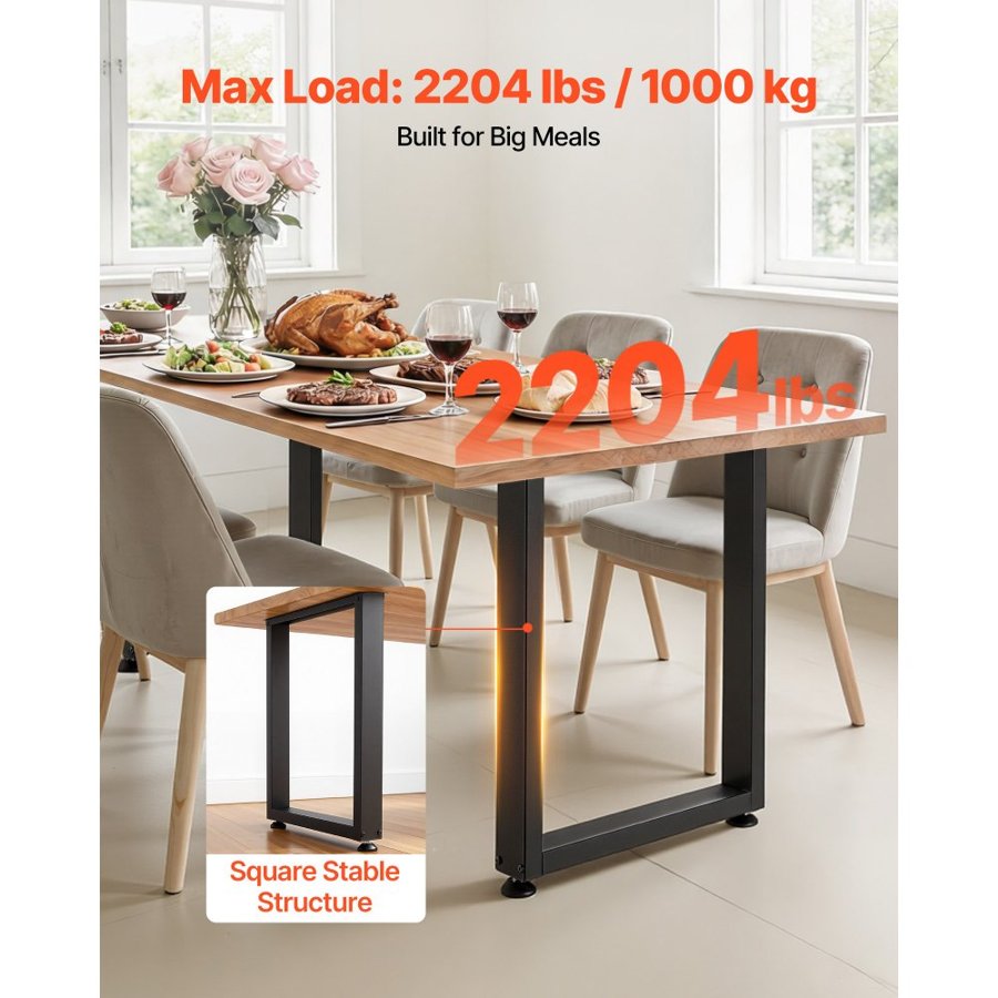 VEVOR Table Legs, 29.5" H x 23.6" W Square Steel Furniture Legs, Modular Design, Easy Assembly, 2204 lbs Max Load Heavy Duty, for Home Office Desk, Workbenches, Dinner Bar Tables, Set of 2, Black