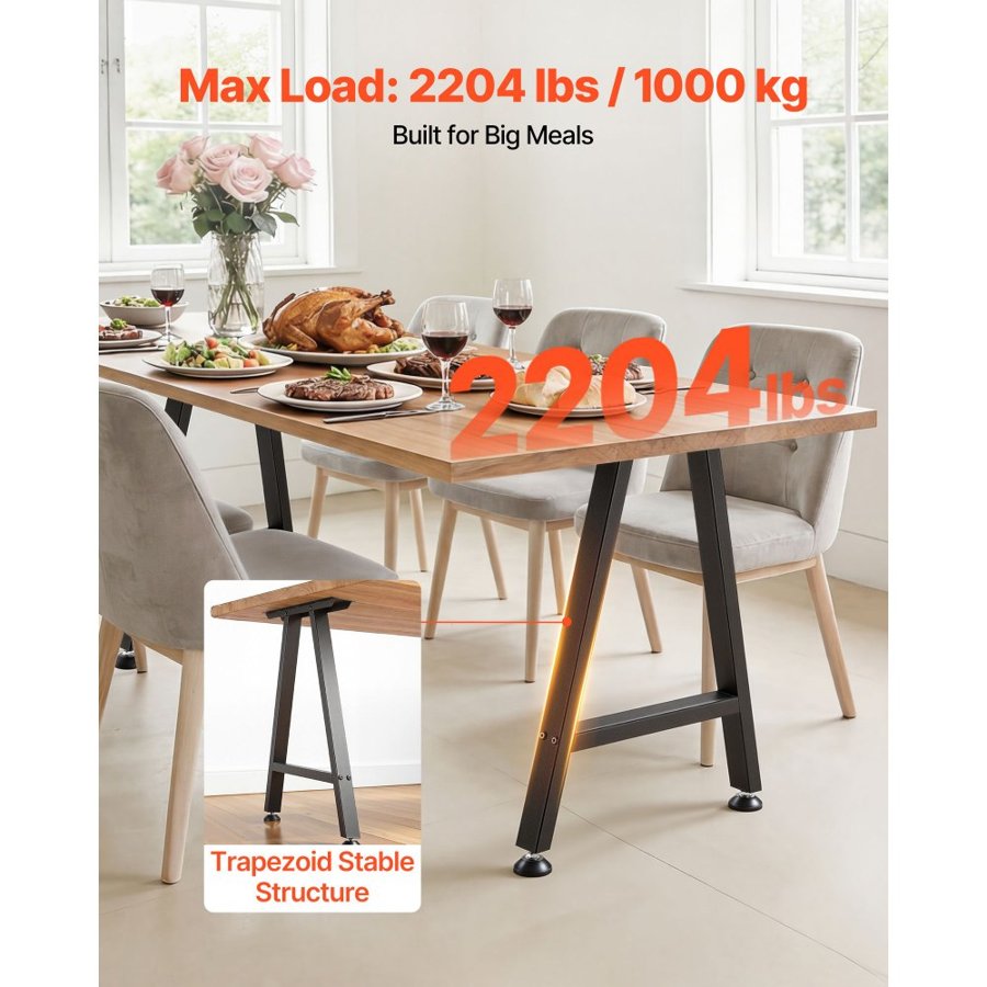 VEVOR Table Legs, 29.1" H x 21.7" W Trapezoid Steel Furniture Legs, Modular Design, Easy Assembly, 2204 lbs Max Load Heavy Duty, Ideal for Home Office Desk, Coffee Dinner Bar Tables,Set of 2, Black