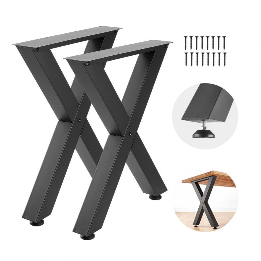VEVOR Table Legs, 29.5" H x 23.6" W Steel Furniture Legs, Modular Design, Easy Assembly, 2204 lbs Max Load Heavy Duty, for Home Office Desk, Coffee Dinner Bar Tables, Workbench,2 PCS, X Frame, Black