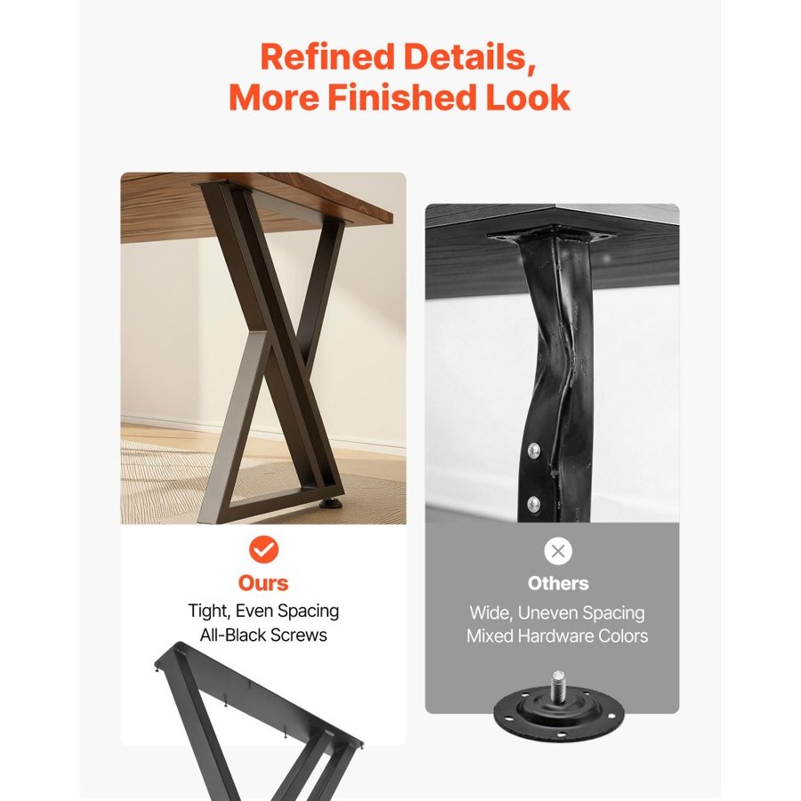 VEVOR Steel Table Legs – 29.1" × 24", 2204 lbs, Set of 2