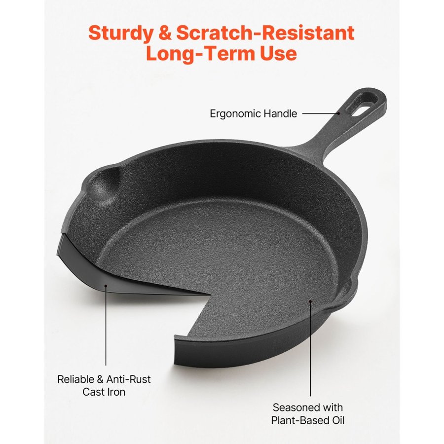 VEVOR Cast Iron Skillet, 4 Pcs Frying Pan Set (155, 205, 260, 305 mm), Skillets with Heat-Resistant Silicone Handle, Pre-Seasoned Chef's Pan, Kitchen Cookware, Oven, Gas, Electrical, Induction, Black