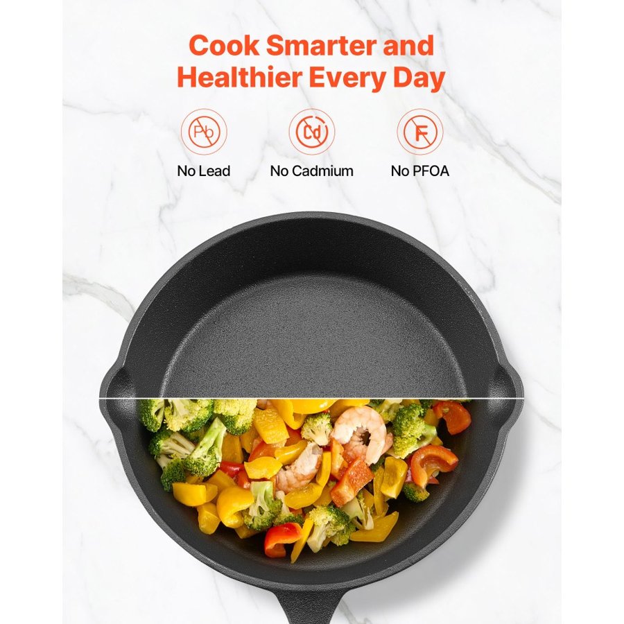VEVOR Cast Iron Skillet, 3 Pcs Frying Pan Set (160, 220, 265 mm), Heavy-Duty Skillets with Heat-Resistant Handle, Pre-Seasoned Chef's Pan, Kitchen Cookware, for Oven, Gas, Electrical, Induction, Black