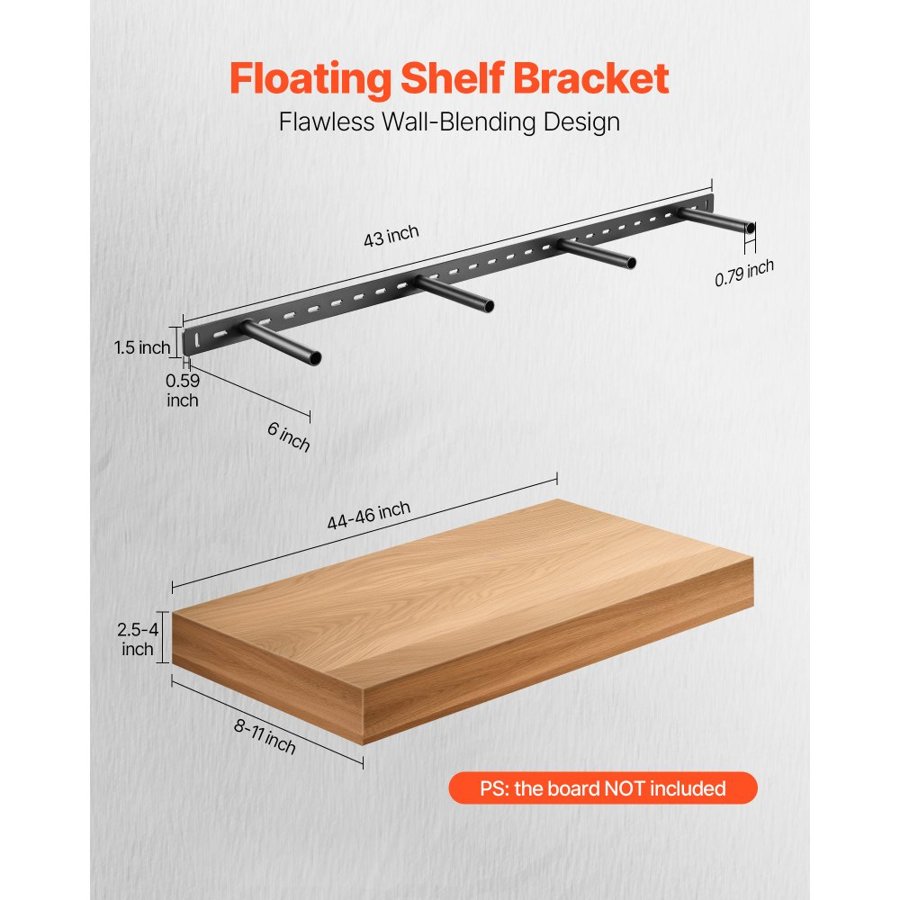 VEVOR Floating Shelf Bracket – 230 lbs, 43x6.2x1.5 Inch