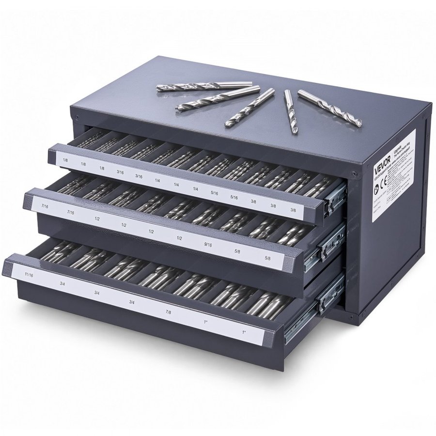 VEVOR End Mill Dispenser Cabinet, Three-Drawer End Mill Organizer Cabinet for 1/8" to 1", Steel End Mill Dispenser Organizer Cabinet with Labels, 29-Compartment Stackable for End Mill Storage