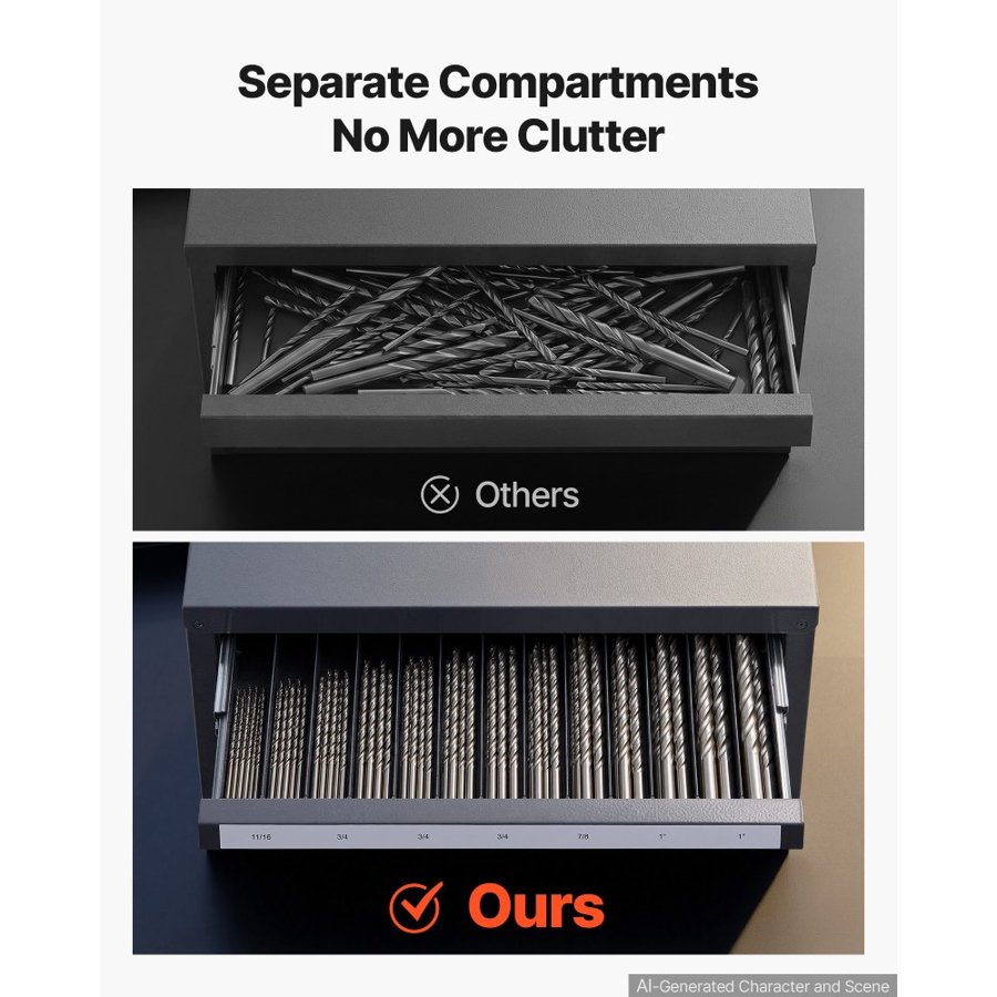 VEVOR End Mill Dispenser Cabinet, Three-Drawer End Mill Organizer Cabinet for 1/8" to 1", Steel End Mill Dispenser Organizer Cabinet with Labels, 29-Compartment Stackable for End Mill Storage