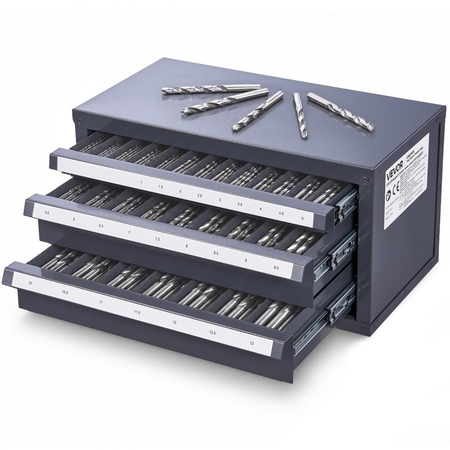 VEVOR Drill Bit Dispenser Cabinet, Three-Drawer Drill Bit Organizer Cabinet for 1mm to 13mm, Steel Drill Dispenser Organizer Cabinet with Labels, Stackable Drill Dispenser for Drill Bit Storage