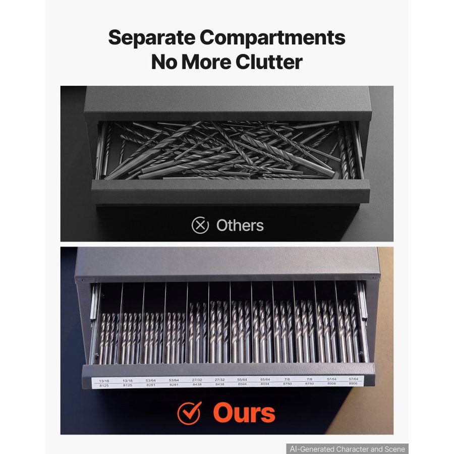 VEVOR Drill Bit Dispenser Cabinet, Five-Drawer Drill Bit Organizer Cabinet for 13.1 mm to 25.4 mm Steel Drill Dispenser Organizer Cabinet with Labels, Stackable Drill Dispenser for Drill Bit Storage