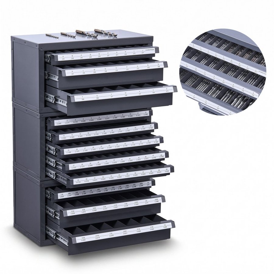 VEVOR Drill Bit Dispenser Cabinet, 3 Pieces Three-Drawer for Letter Sizes A to Z, Five-Drawer Drill Bit Organizer for Wire Gauge Sizes #1 to #60, Stackable for Drill Bit Storage
