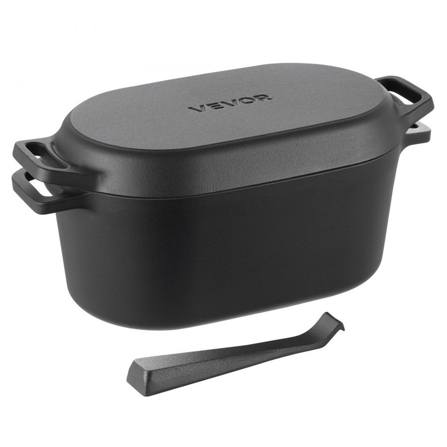 VEVOR Enameled Cast Iron Dutch Oven, 3.3L Pot with Lid and Dual Handles, Heavy-Duty Durable Cookware Pan, Oven Induction Compatible up to 260 ℃, for Braising, Stews, Roasting, Bread Baking, Black