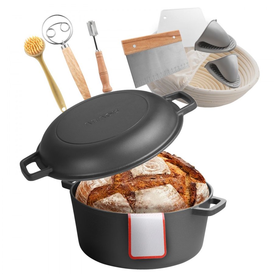 VEVOR Cast Iron Large Dutch Oven – 5 Qt, 2-in-1 Combo Cooker