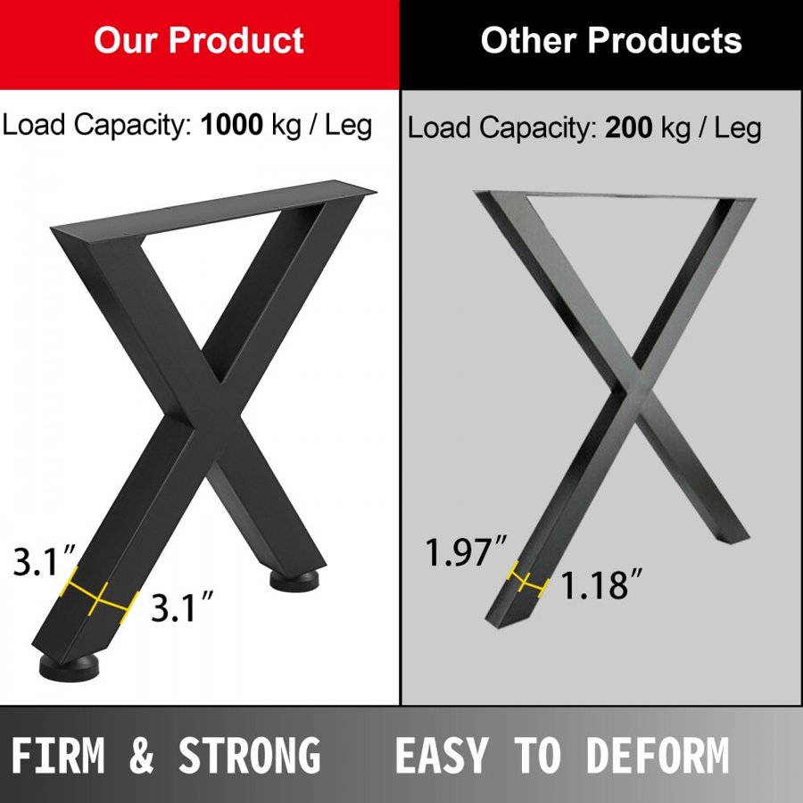 VEVOR Metal Table Legs 28.3 x 23.6 Inch Black Table Legs Premium steel table legs with X-frame style Steel Bench Legs Country Style Table Legs Furniture Leg Perfect for Coffee Store Home Office Bar