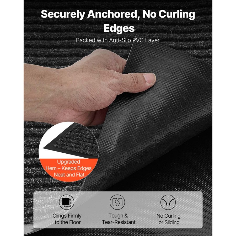 VEVOR Front Door Mat, 1524 x 914 mm Commercial Floor Mat for Indoor and Outdoor, Stylish Stripedd Industrial Carpet with PVC Backing, Heavy Duty Washable Entry Rug for Hallway, Balcony, Garage, Grey