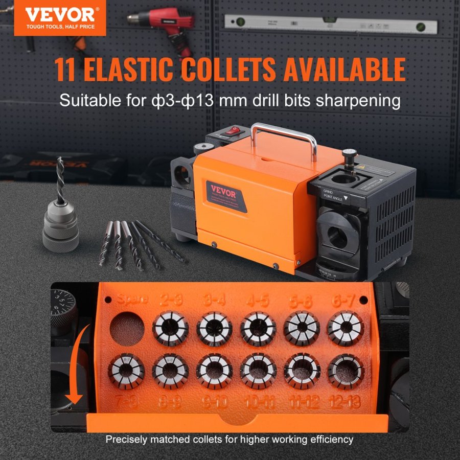 VEVOR MR-13B Drill Bits Sharpener 3-13mm Bits Grinder Sharpener with 11 Collets