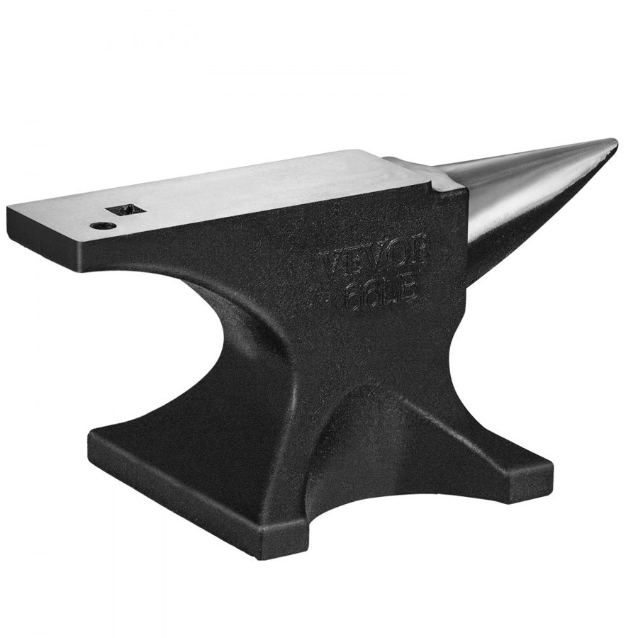 VEVOR Single Horn Anvil, 29.9 kg Cast Steel Anvil, High Hardness Rugged Round Horn Anvil Blacksmith, Large Countertop and Stable Base, with Round and Square Hole, Metalsmith Tool for Bending and Shaping