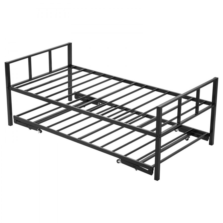 VEVOR Twin Size Daybed Frame, Day Bed with Trundle, Heavy Duty Metal Platform Bed Frame, Twin Daybed with Metal Slats Support for Living Room, Bedroom, Guest Room, Easy Assembly, Black