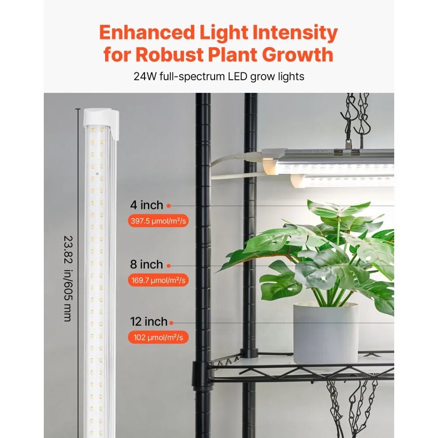 VEVOR DIY Plant Shelf with Grow Lights, 180cm Tall Indoor Plant Stand with Wheels, 192W 5000K Full Spectrum Grow Lights, Heavy Duty Metal Plants Display Rack, Flower Pot Holder for Seed Starting