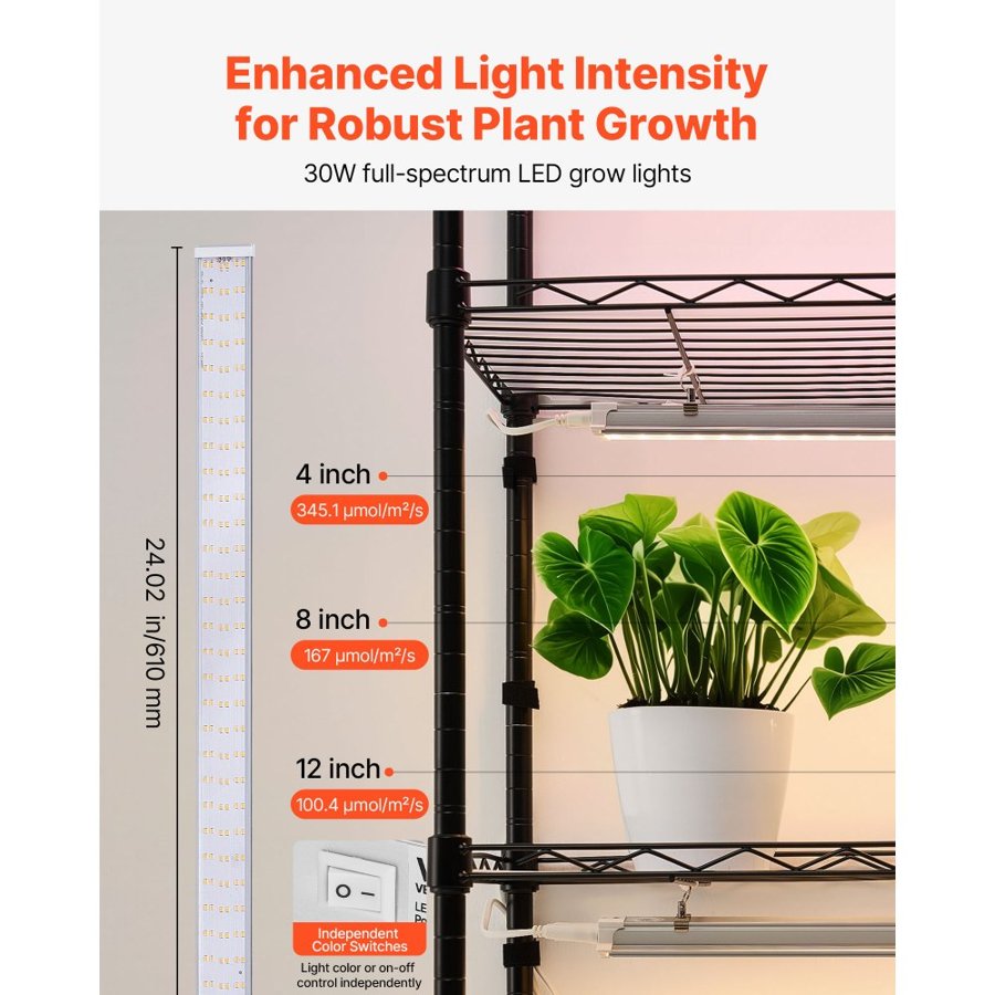 VEVOR Plant Shelf with Grow Light, 6-Tier Indoor Plant Stand, 180cm Tall Plants Display Rack with Wheels & 4/9/14H Timer, 150W 3-Color Full Spectrum Grow Lights, Flower Pot Holder for Seed Starting