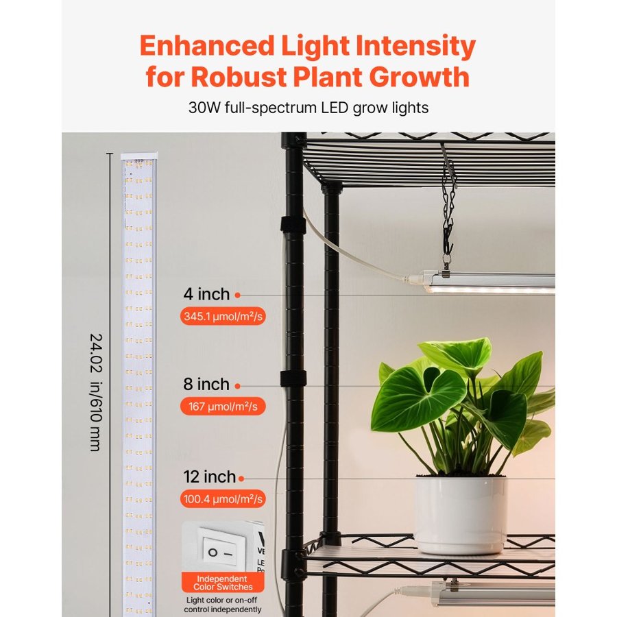 VEVOR Plant Shelf with Grow Light, 4-Tier Indoor Plant Stand, 150 cm Tall Plants Display Rack with Wheels, 90W 3-Color Full Spectrum Grow Lights, Heavy Duty Metal Flower Pot Holder for Seed Starting