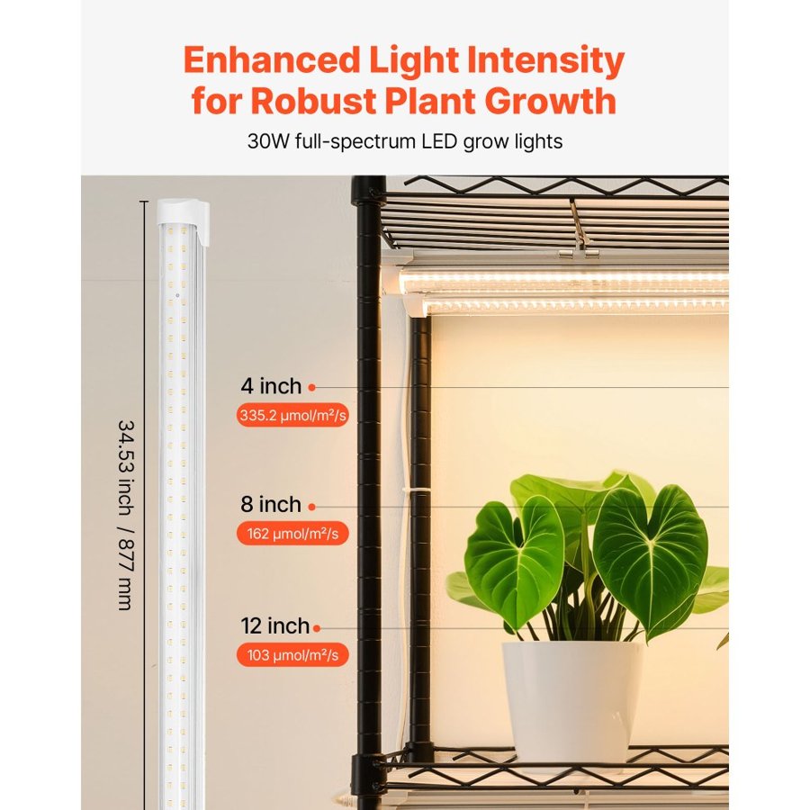 VEVOR Indoor Greenhouse with Grow Light, 150cm Tall 4-Tier Plant Stand with Clear Cover, Timer & Hygrometer, 180W Full Spectrum Grow Lights, Metal Lighted Plants Shelf Holder for Indoor Plants
