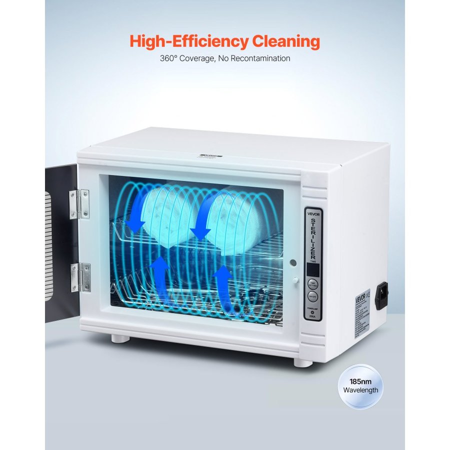 VEVOR Nail Tool Cleaning Machine, 12L Large Capacity, Tool Cabinet Cleaner Box with Timer Setting, Tempered Glass Door, 185nm Wavelength, for Labs, Home, Nail Salons, Hair Studios, Beauty Salons