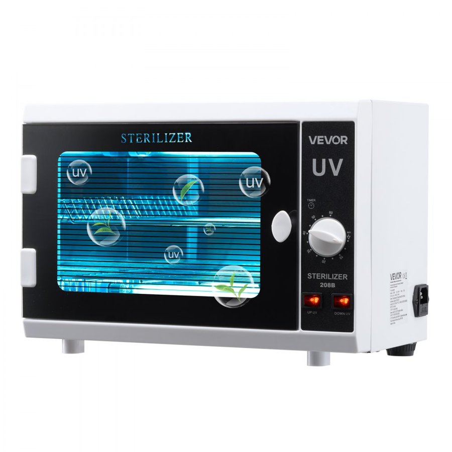 VEVOR Nail Tool Cleaning Machine, 12L Large Capacity, Knob Control, Tool Cabinet Cleaner Box with Timer Setting, Tempered Glass Door, 185nm Wavelength, for Labs, Home, Nail Salons, Beauty Salons