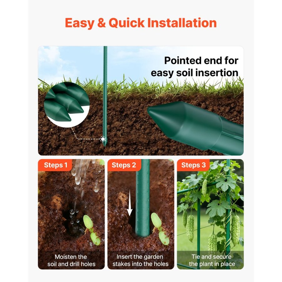 VEVOR Plastic Coated Steel Garden Stakes – 15 Pack, 1705mm