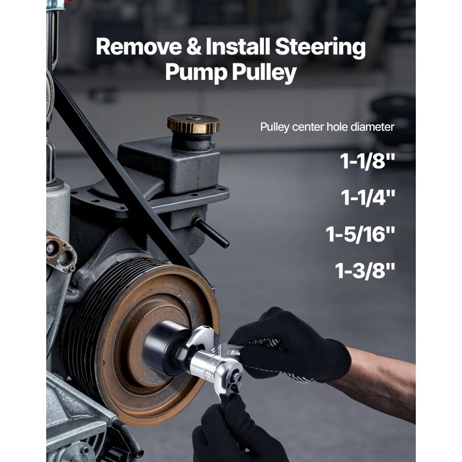 VEVOR Power Steering Pump Pulley Puller/Installer Tool Set, Compatible with Ford, GM V6, and VW Vehicles, Pump Pulley Remover Installer Tools, for Removing and Installing Power Steering Pump Pulleys
