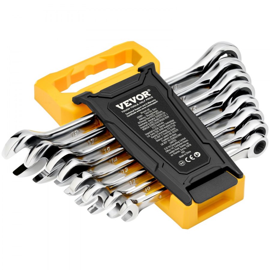 VEVOR Metric Ratchet Wrench Set – 8-Piece, 8-19mm, Silver