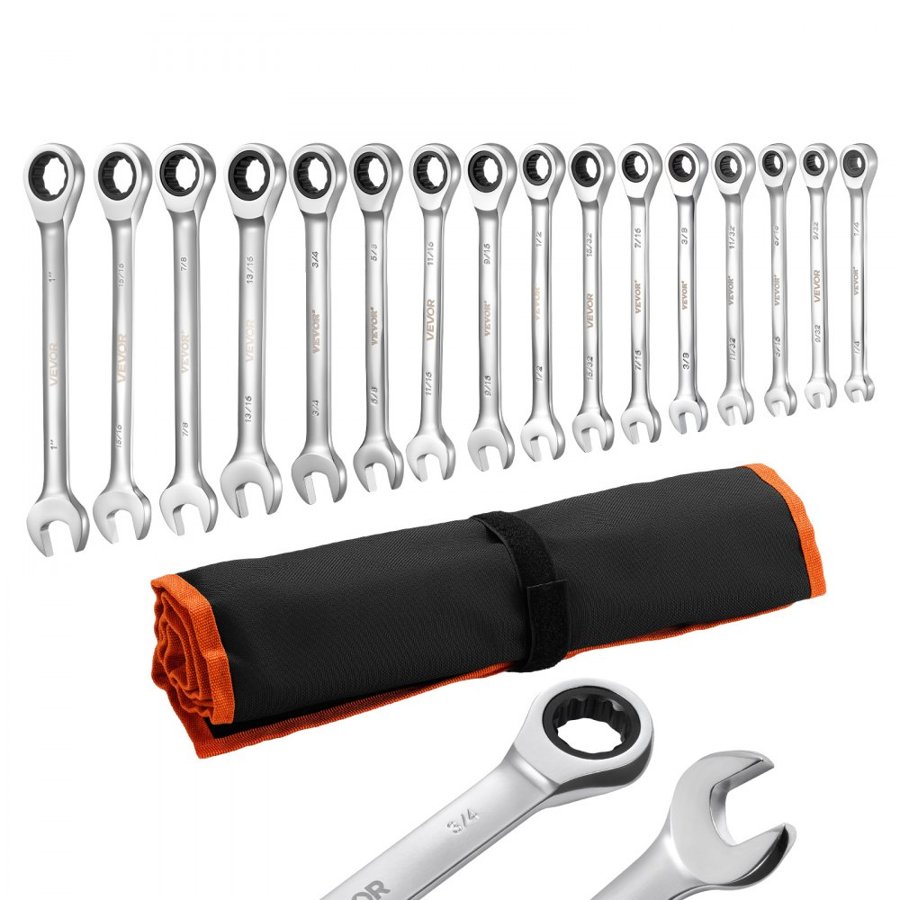 VEVOR Combination Wrench Set – 16PC, 72 Teeth, Cr-V, SAE