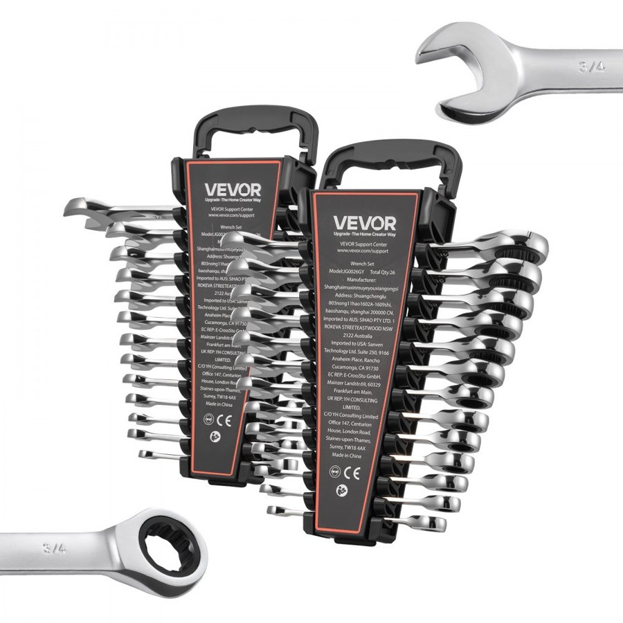 VEVOR Ratcheting Wrench Set – 26pcs, 3.58 kg, Cr-V Steel