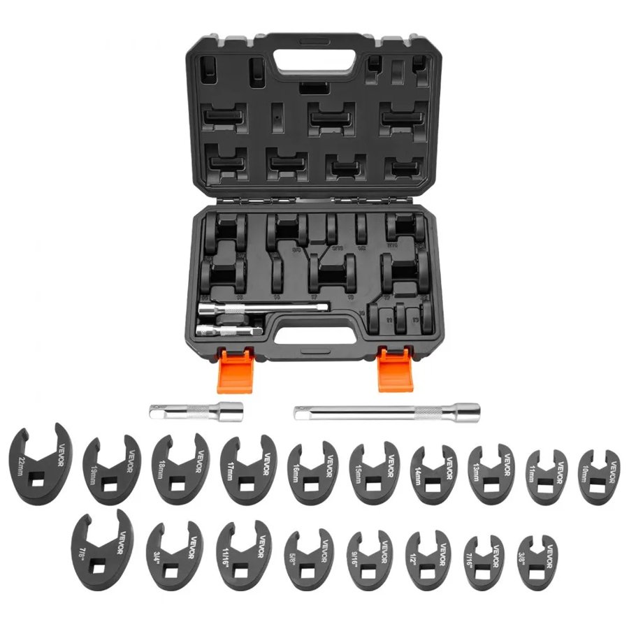VEVOR 3/8 Drive Crowfoot Wrench Set – 20-Pc, 40Cr Steel