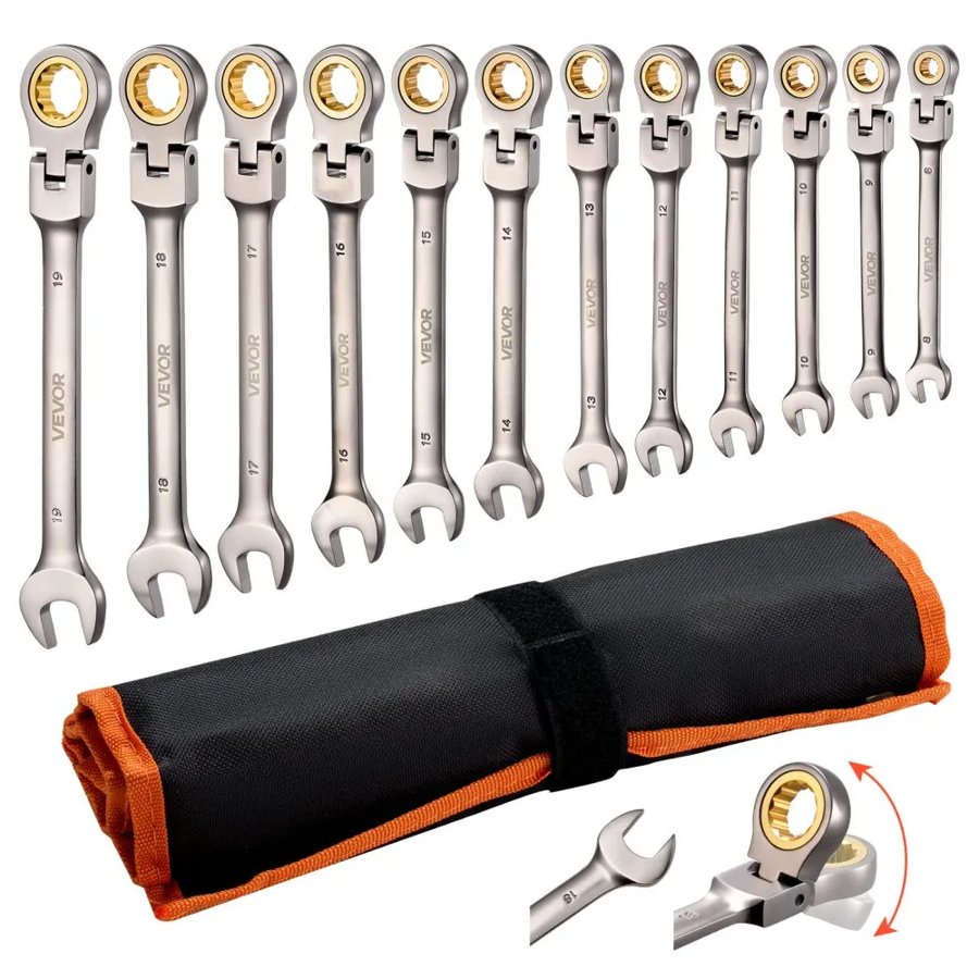 VEVOR Flex Head Ratcheting Wrench Set – 12pc, 4.48 lbs, Cr-V