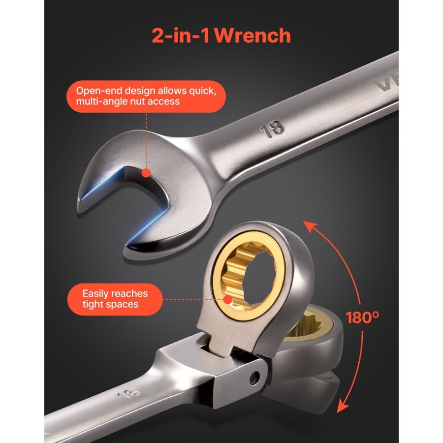 VEVOR Flex Head Ratcheting Wrench Set – 12pc, 4.48 lbs, Cr-V