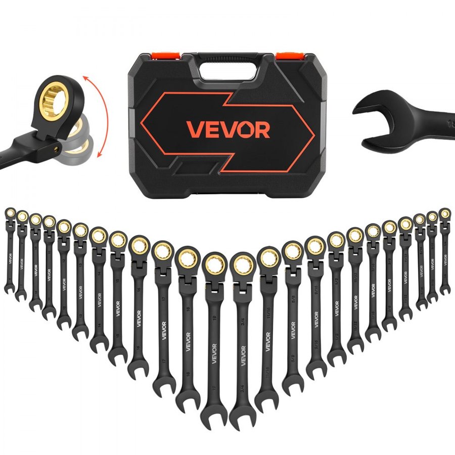 VEVOR Flex Head Ratchet Wrench Set – 24pc, Black, Cr-V