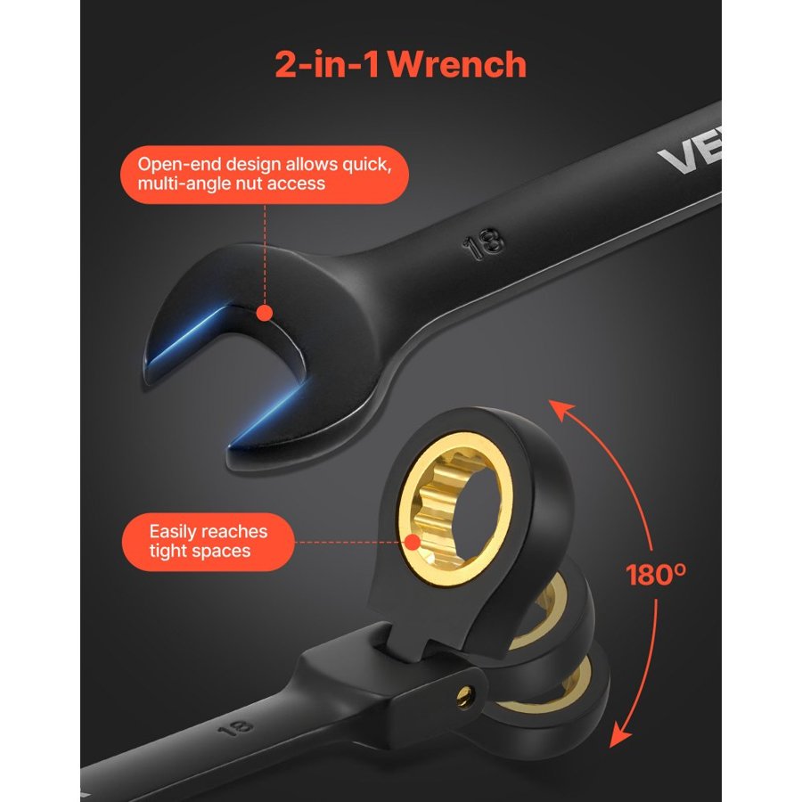 VEVOR Flex Head Ratchet Wrench Set – 24pc, Black, Cr-V