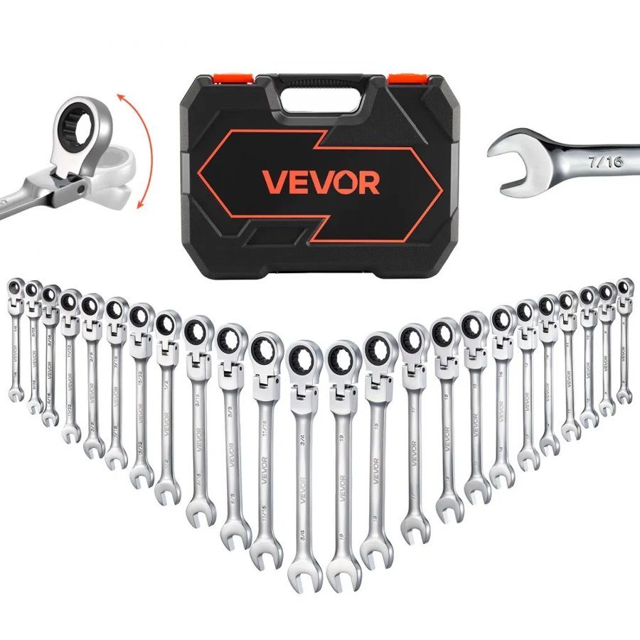 VEVOR Flex Combination Wrench Set – 24pc, SAE, Silver, 72T