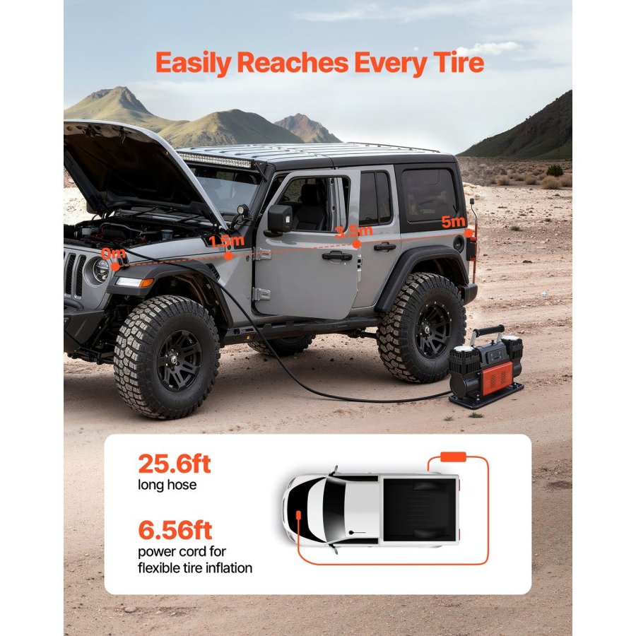 VEVOR Dual-Cylinder Heavy Duty Air Compressor, 300L/min Auto-Stop Portable Tire Inflator, 12V 150PSI Offroad Air Pump with LCD Digital Display & Adapters for Truck Car SUV 4 x 4 Vehicle RV