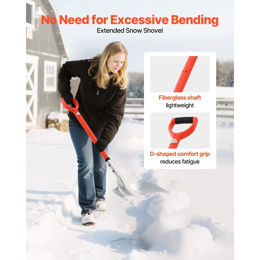 VEVOR Aluminum Snow Shovel – 14 Inch Wide, 3.68 LBS, D Grip