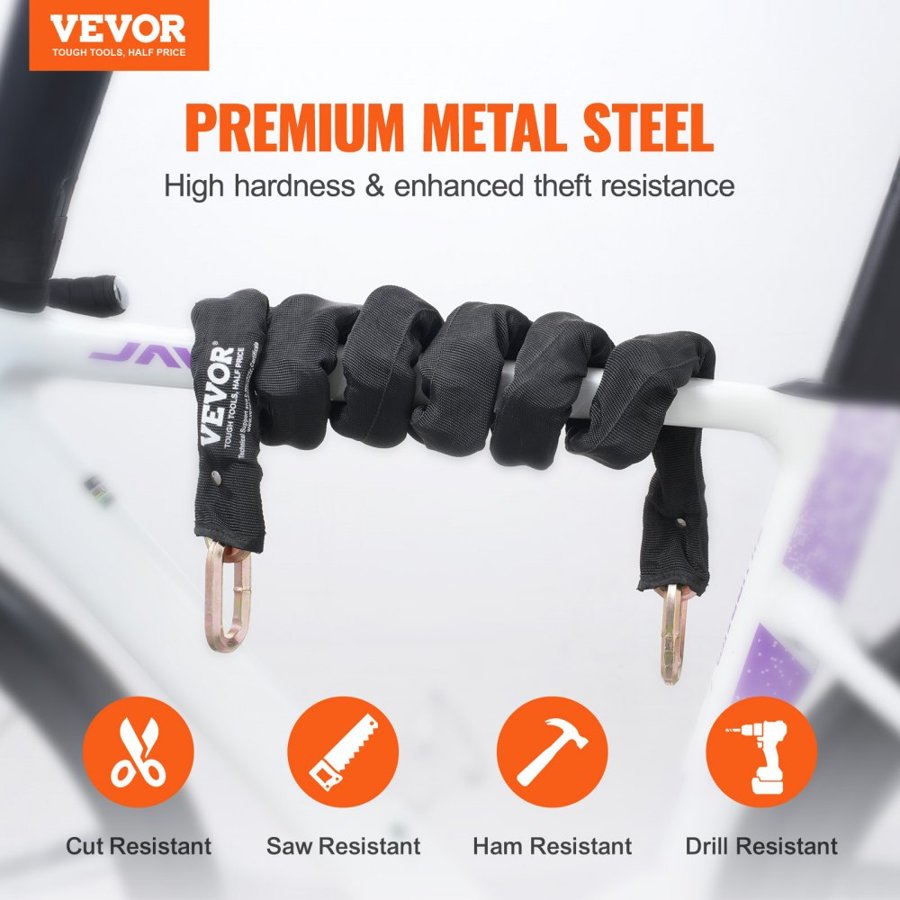 VEVOR Heavy Duty Bicycle Chain Lock – 5.91 Ft, 9.5 mm Steel