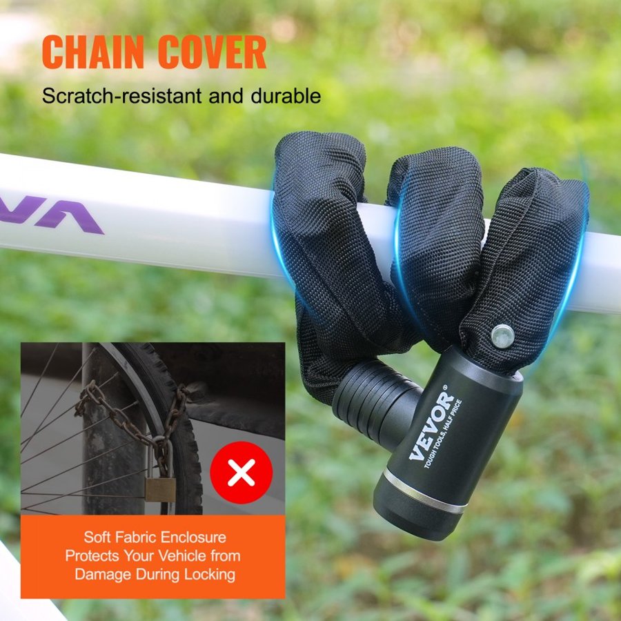 VEVOR Bike Chain Lock, 2.79 Ft Combination Bicycle Chain Lock with 2 Keys, Heavy Duty Anti-Theft High Security Bike Locks, Perfect for Bike, Motorcycle, Scooter, Bicycle, Door, Fence or Gate, 8mm