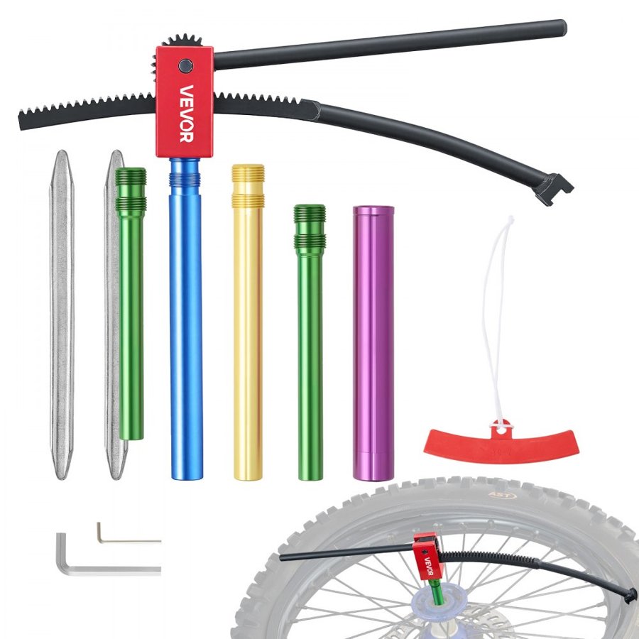 VEVOR Dirt Bike Tire Changing Tool Kit, Fits for Motocross Enduro 406-533 mm Wheels, Includes 15-25 mm Axle Adapters, Dirt Bike Tire Changing Tools Compact Changer with 2 Irons and Protective Sleeve