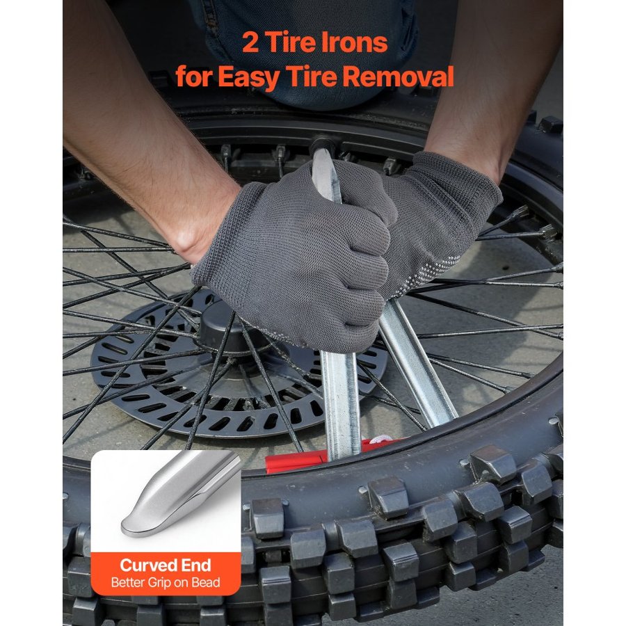 VEVOR Dirt Bike Tire Changing Tool Kit, Fits for Motocross Enduro 406-533 mm Wheels, Includes 15-25 mm Axle Adapters, Dirt Bike Tire Changing Tools Compact Changer with 2 Irons and Protective Sleeve