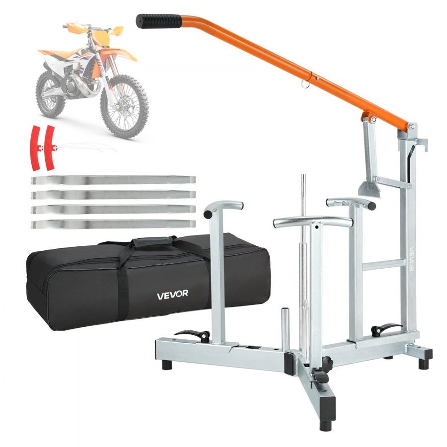 VEVOR Dirt Bike and Dual Sport Tire Changer, Fits for 406-533 mm Wheels, 15/17/20/25 mm Axles, Heavy Duty Dirt Bike Tire Changing Tool Kit with Bead Breaker, Irons, Protective Sleeves, Storage Bag