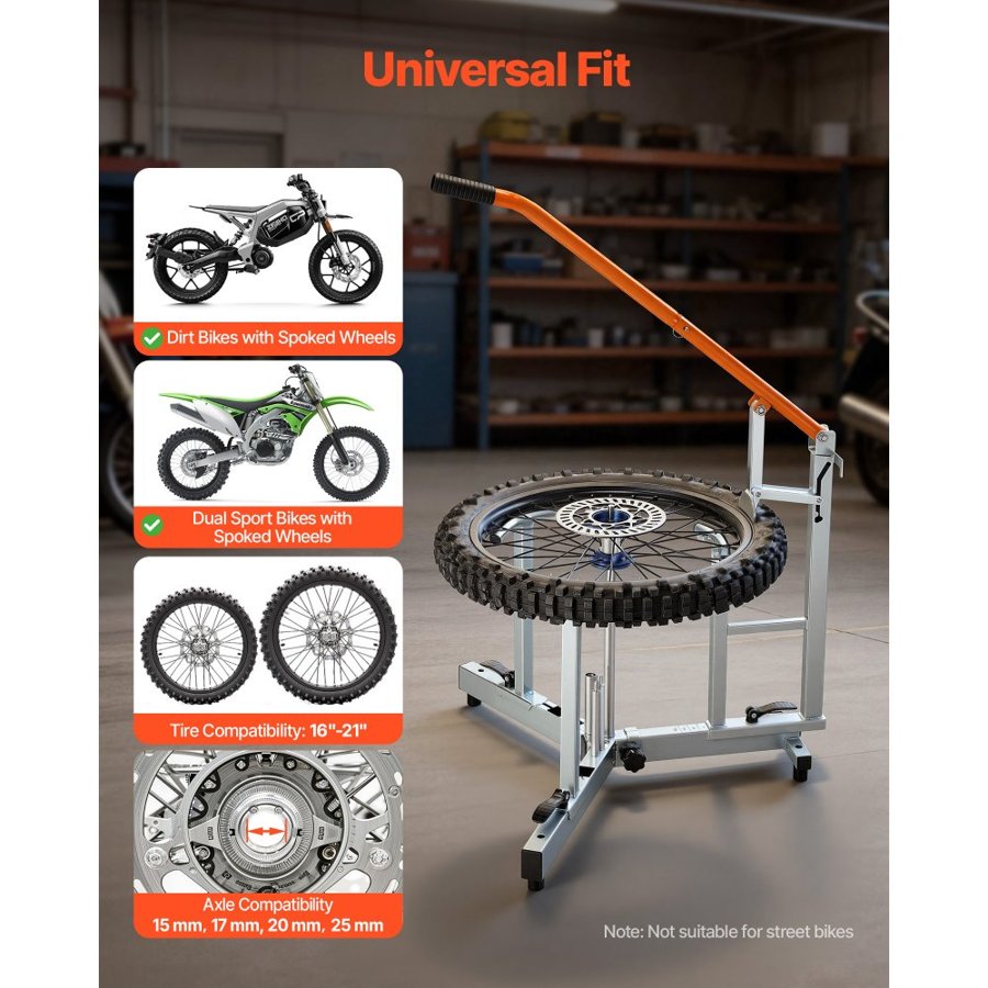 VEVOR Dirt Bike and Dual Sport Tire Changer, Fits for 406-533 mm Wheels, 15/17/20/25 mm Axles, Heavy Duty Dirt Bike Tire Changing Tool Kit with Bead Breaker, Irons, Protective Sleeves, Storage Bag