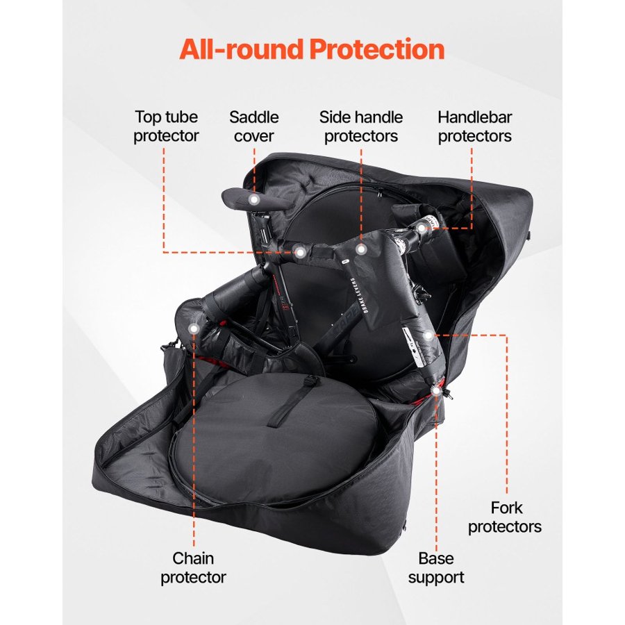 VEVOR Bike Travel Bag, Road Bike Bag Road Bicycle Storage Carry with TSA Lock & Dual Zipper, Black Bicycle Case Wheelbase 94-106 cm for Air Travel, Outdoor Use, Airplane, Car, Train, Subway Transport