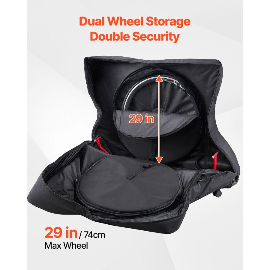 VEVOR Bike Travel Bag, Road Bike Bag Road Bicycle Storage Carry with TSA Lock & Dual Zipper, Black Bicycle Case Wheelbase 94-106 cm for Air Travel, Outdoor Use, Airplane, Car, Train, Subway Transport