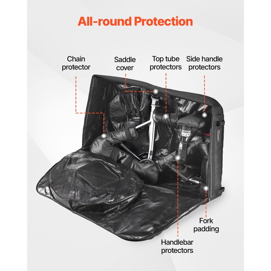 VEVOR Bike Travel Bag, Transport Universal Bicycle Storage Case Bag with TSA Lock, Support Plates, Protection and Fork Mount Stabilisation, Bicycle Case Max. Wheelbase 130 cm for Airplane, Outdoor Use