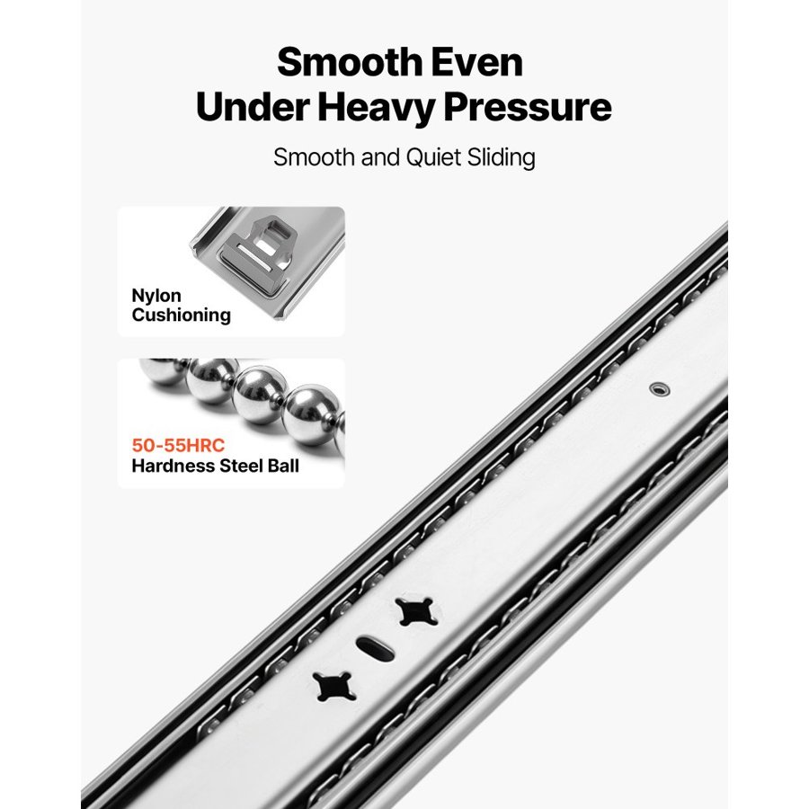 VEVOR Heavy Duty Drawer Slides, 55 cm 113.4 kg with Lock Side Mount Rails, for Cabinets, Kitchen, Workbench, RV, 3-Fold Full Extension Ball Bearing Rails, Carbon Steel, with Screws & Nuts, 1 Pair